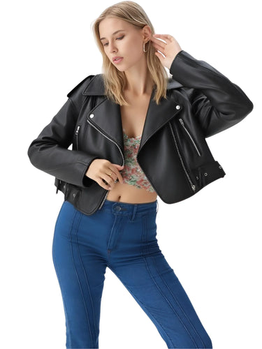 Women's Vintage Loose Faux Leather Short Jacket with Belt -, Jackets , Drestiny , Australia, Black, Jackets, L, M, New Zealand, S, United Kingdom, United States, XL, XS , Drestiny , www.shopdrestiny.com